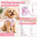 L Size Pink Classic Plaid Dog Harness Set- Breathable Mesh Vest and Adjustable Collar,WIith 1.5m Lead for pet, Anti-Pull Design