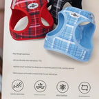 XS Size Red Classic Plaid Dog Harness Set- Breathable Mesh Vest and Adjustable Collar,WIith 1.5m Lead for pet, Anti-Pull Design