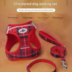XXS Size Beige Classic Plaid Dog Harness Set- Breathable Mesh Vest and Adjustable Collar,WIith 1.5m Lead for pet, Anti-Pull Design