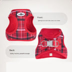L Size Beige Classic Plaid Dog Harness Set- Breathable Mesh Vest and Adjustable Collar,WIith 1.5m Lead for pet, Anti-Pull Design