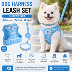 XS Size Blue Classic Plaid Dog Harness Set- Breathable Mesh Vest and Adjustable Collar,WIith 1.5m Lead for pet, Anti-Pull Design