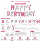 Pink Happy Birthday Foil Letter Balloon Banner - 16 Inch Letters, Lightweight Party Decoration for Wall Displays, Photo Backdrops and Birthday Celebrations