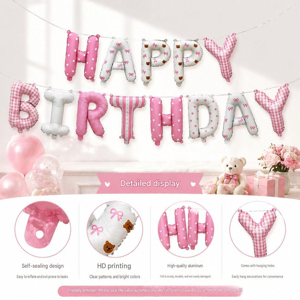 Pink Happy Birthday Foil Letter Balloon Banner - 16 Inch Letters, Lightweight Party Decoration for Wall Displays, Photo Backdrops and Birthday Celebrations