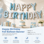 Blue Happy Birthday Foil Letter Balloon Banner - 16 Inch Letters, Lightweight Party Decoration for Wall Displays, Photo Backdrops and Birthday Celebrations