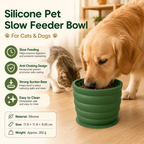 Silicone Slow Feeder Dog Bowl - Green 11.9*11.9*9.05cm  Anti Gulp Pet Bowl with Suction Base, Easy Clean Spill Resistant Design for Dogs and Cats