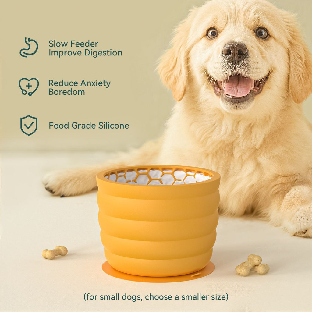 Silicone Slow Feeder Dog Bowl - Green 11.9*11.9*9.05cm  Anti Gulp Pet Bowl with Suction Base, Easy Clean Spill Resistant Design for Dogs and Cats