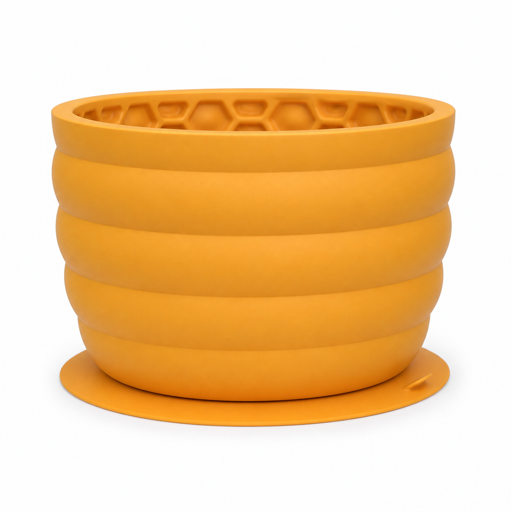 Silicone Slow Feeder Dog Bowl - Yellow 11.9*11.9*9.05cm Anti-Gulp Pet Bowl with Suction Base, Easy Clean Anti-Tip Design for Dogs and Cats