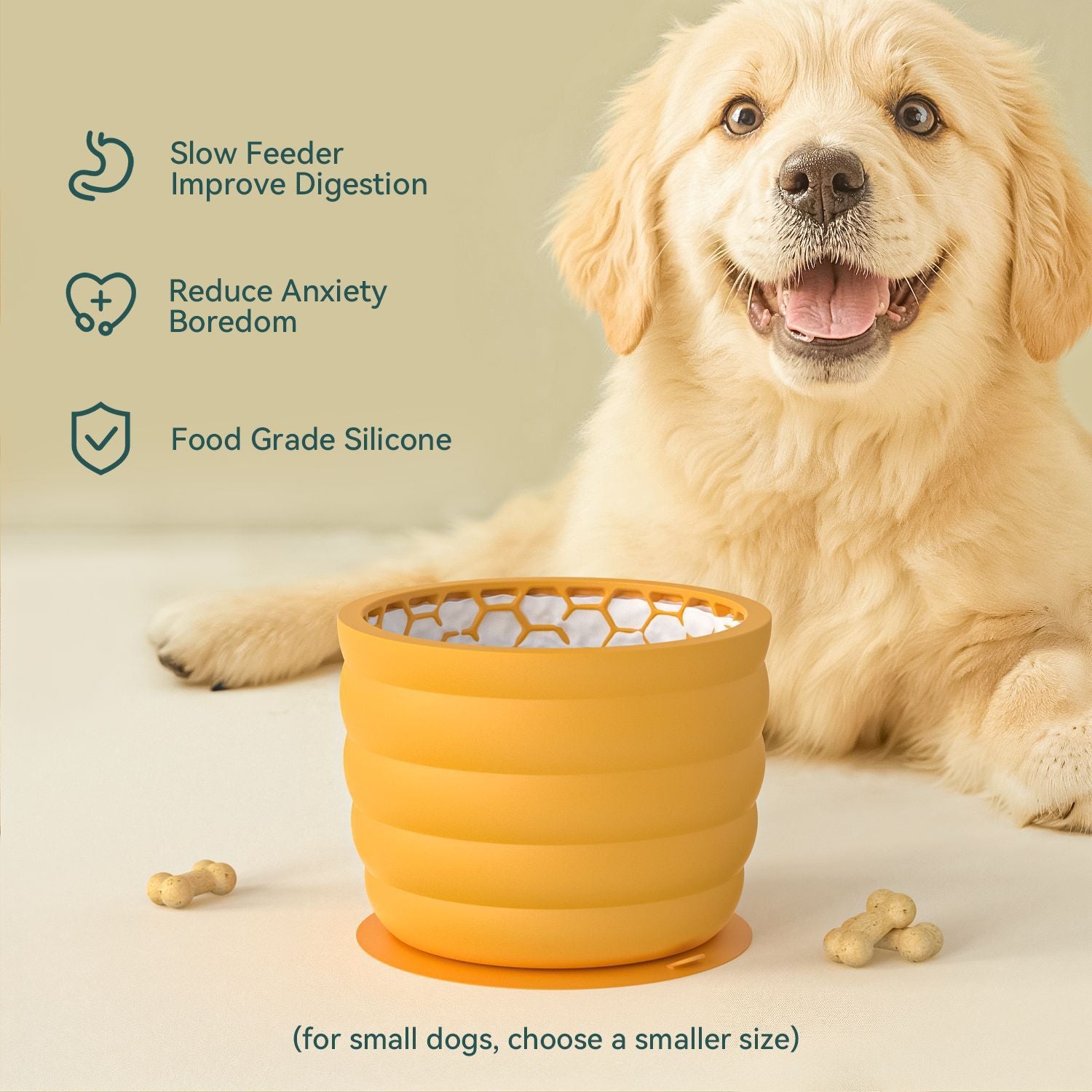 Silicone Slow Feeder Dog Bowl - Small Green 9.4 x 9.4 x 8.2 cm, Suction Base, Anti Gulp Design, Easy Clean Pet Bowl for Dogs and Cats