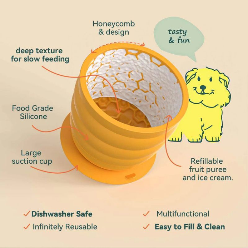 Silicone Slow Feeder Dog Bowl - Small Green 9.4 x 9.4 x 8.2 cm, Suction Base, Anti Gulp Design, Easy Clean Pet Bowl for Dogs and Cats