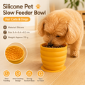 Silicone Slow Feeder Dog Bowl - Small Yellow 9.4 x 9.4 x 8.2 cm, Suction Base, Anti Gulp Design, Easy Clean Pet Bowl for Dogs and Cats