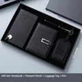 Black Travel Passport Holder and Notebook Gift Set with Luggage Tag & Metal Pen Business Travel Gift Box