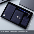 Dark Blue Travel Passport Holder and Notebook Gift Set with Luggage Tag & Metal Pen Business Travel Gift Box