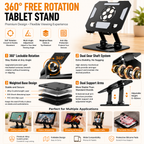 White 360 Degree Rotating Tablet Stand and Foldable LED Desk Lamp Study Set Adjustable Reading Light with Display Screen Desktop Organiser for Students Home Office Learning