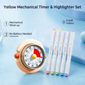 Macaron Pastel Dual-Tip Highlighter & Magnetic Mechanical Timer(Pink) Set - Visual Time Management for Study, Cooking & Productivity