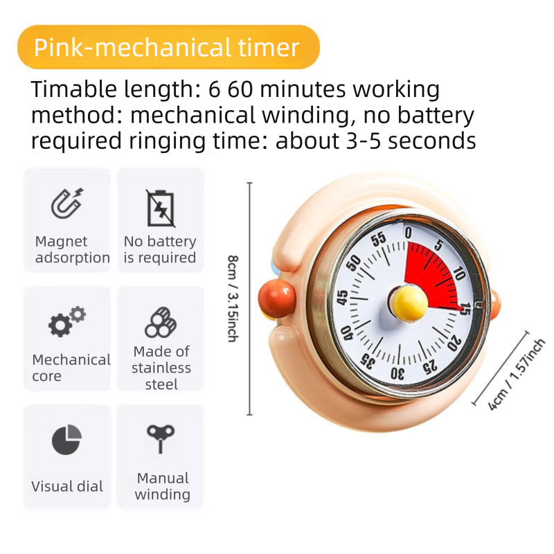 Macaron Pastel Dual-Tip Highlighter & Magnetic Mechanical Timer(Pink) Set - Visual Time Management for Study, Cooking & Productivity