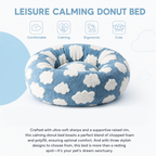 Medium Large Pet Donut Bed (Coffee plaid)-70cm outer diameter, Soft Plush Round Dog Bed and Cat Bed with Raised Rim, Cozy Calming Pet Sleeping Cushion, Checkered Washable Dog Bed for Medium Large Dogs and Cats