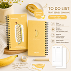Fruit Series To Do List Notebook (Banana) – Spiral Bound Journal with Cute Fruit Cover, 80 Sheets, Portable Planner for Daily Notes, Study, Office and Personal Organisation