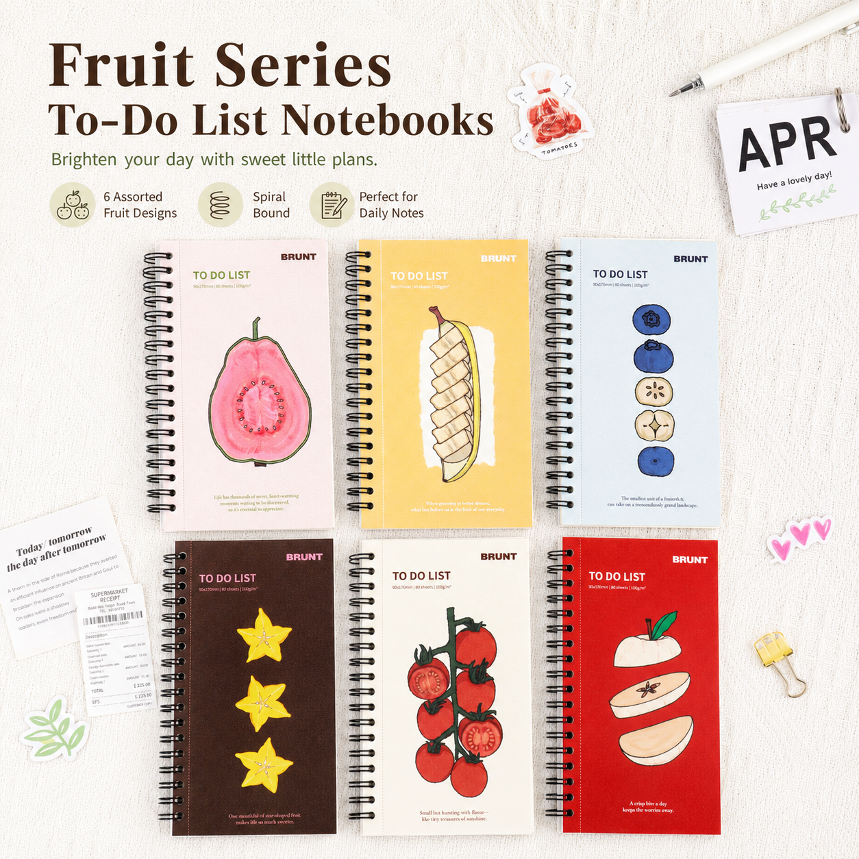 Fruit Series To Do List Notebook (Banana) – Spiral Bound Journal with Cute Fruit Cover, 80 Sheets, Portable Planner for Daily Notes, Study, Office and Personal Organisation