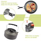 Green Camping Cookware Set for 2–3 People – Portable Outdoor Cooking Pot, Frying Pan & 1.1L Kettle Kit with Stainless Steel Plates, Cups & Cutlery, Lightweight Non-Stick Camping Cook Set for Hiking, Picnic, Backpacking & RV Travel
