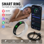 Smart Ring Size 9 (Silver) – Frosted Silver Wellness Tracker with Heart Rate, Blood Oxygen, Sleep, Steps and Mood Monitoring, IP68 Waterproof USB Magnetic Charging Ring