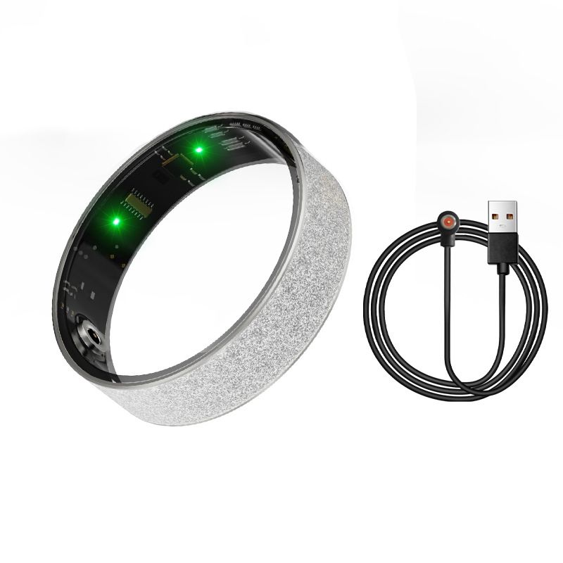 Smart Ring Size 9 (Silver) – Frosted Silver Wellness Tracker with Heart Rate, Blood Oxygen, Sleep, Steps and Mood Monitoring, IP68 Waterproof USB Magnetic Charging Ring