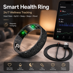 Smart Ring Size 9 (Black) – Frosted Black Wellness Tracker with Heart Rate, Blood Oxygen, Sleep, Steps and Mood Monitoring, IP68 Waterproof USB Magnetic Charging Ring