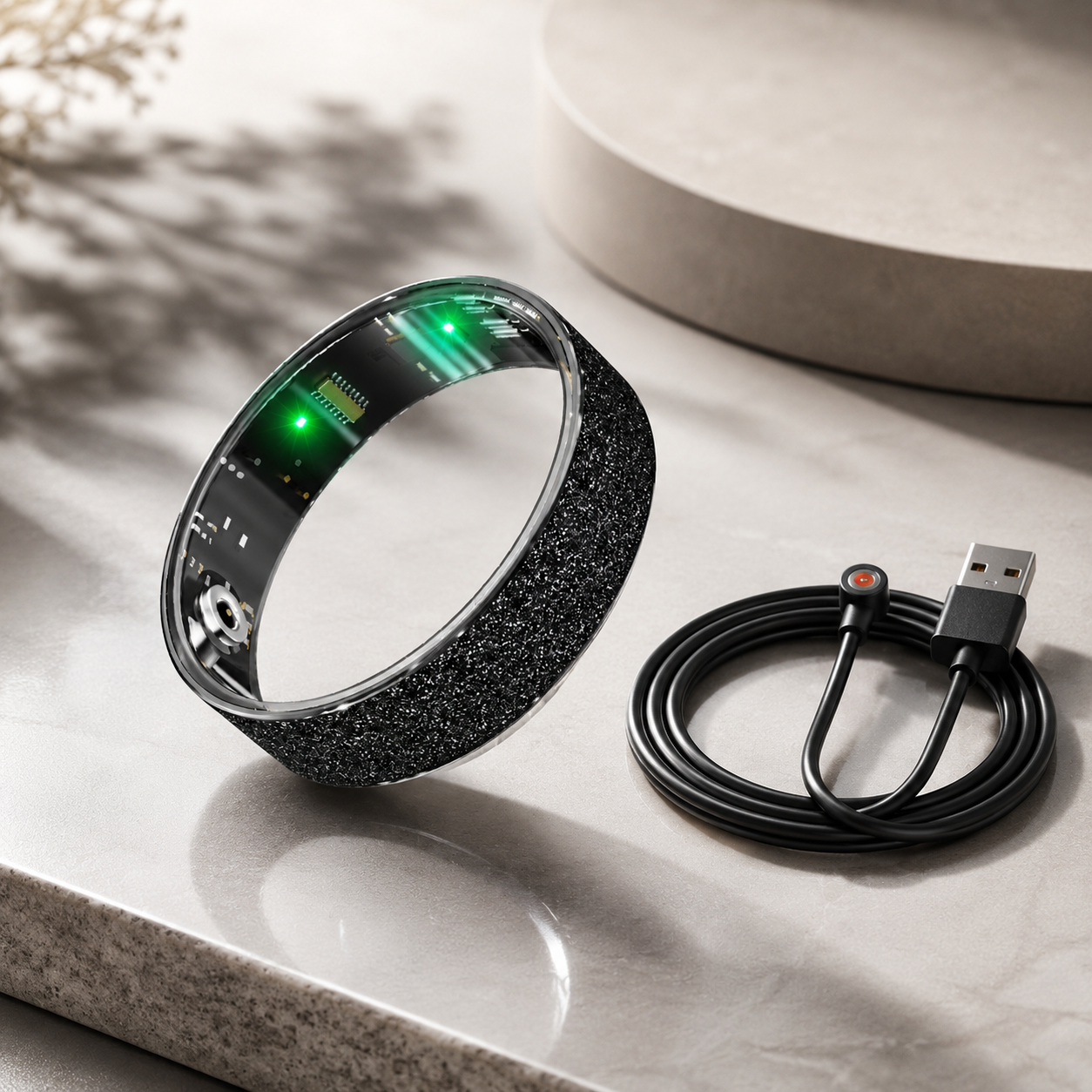 Smart Ring Size 9 (Black) – Frosted Black Wellness Tracker with Heart Rate, Blood Oxygen, Sleep, Steps and Mood Monitoring, IP68 Waterproof USB Magnetic Charging Ring
