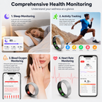 Smart Ring Size 10 (Black) – Frosted Black Wellness Tracker with Heart Rate, Blood Oxygen, Sleep, Steps and Mood Monitoring, IP68 Waterproof USB Magnetic Charging Ring