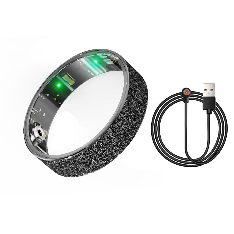 Smart Ring Size 8 (Black) – Frosted Black Wellness Tracker with Heart Rate, Blood Oxygen, Sleep, Steps and Mood Monitoring, IP68 Waterproof USB Magnetic Charging Ring