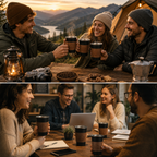 Black 304 Stainless Steel Camping Coffee Cup  with Leather Sleeve – 500ml Portable Outdoor Drinking Cup, Beer Cup, Travel Mug for Camping, Hiking, Picnic and Daily Coffee
