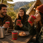 Red 304 Stainless Steel Camping Coffee Cup  with Leather Sleeve – 350ml Portable Outdoor Drinking Cup, Beer Cup, Travel Mug for Camping, Hiking, Picnic and Daily Coffee