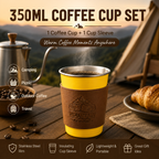 Yellow 304 Stainless Steel Camping Coffee Cup  with Leather Sleeve – 350ml Portable Outdoor Drinking Cup, Beer Cup, Travel Mug for Camping, Hiking, Picnic and Daily Coffee