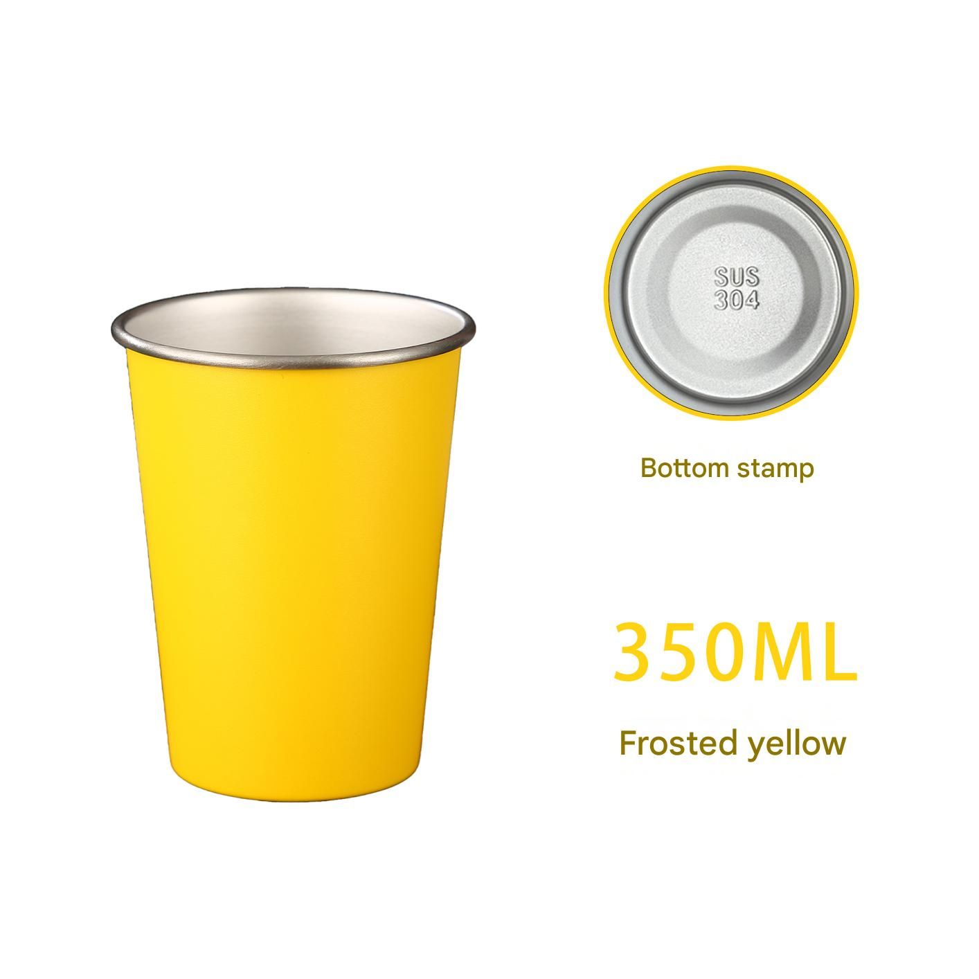 Yellow 304 Stainless Steel Camping Coffee Cup  with Leather Sleeve – 350ml Portable Outdoor Drinking Cup, Beer Cup, Travel Mug for Camping, Hiking, Picnic and Daily Coffee