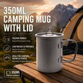 Camping Mug 350ml (11.83oz) with Lid – Ultra Lightweight Titanium Coffee Cup, Foldable Handle Outdoor Water Cup for Camping, Hiking, Travel, Backpacking and Adventure