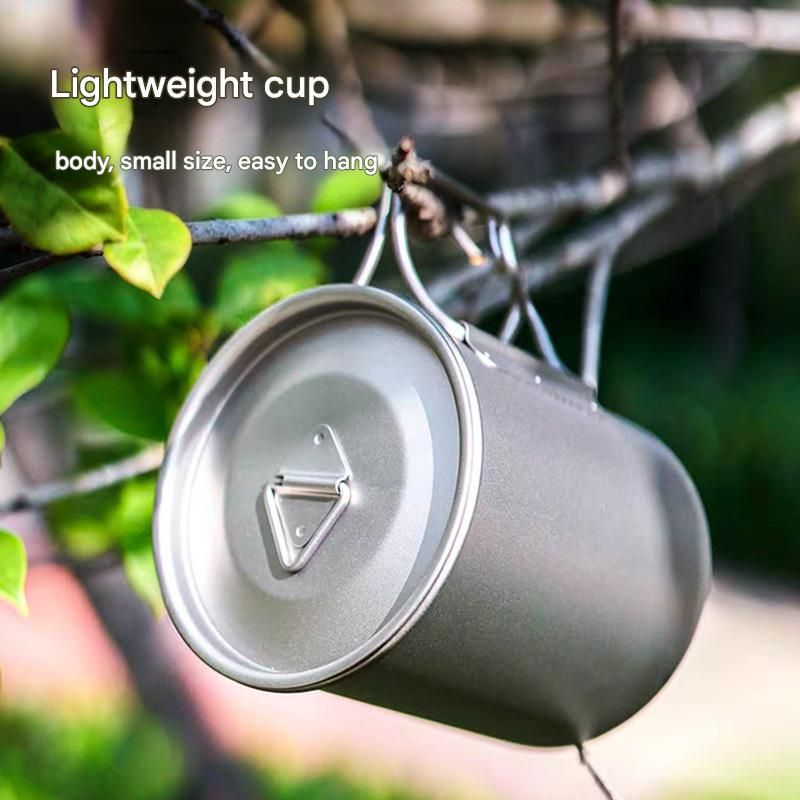 Camping Mug 400ml (13.53oz) with Lid – Ultra Lightweight Titanium Coffee Cup, Foldable Handle Outdoor Water Cup for Camping, Hiking, Travel, Backpacking and Adventure