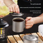 Camping Mug 500ml (16.91oz) with Lid – Ultra Lightweight Titanium Coffee Cup, Foldable Handle Outdoor Water Cup for Camping, Hiking, Travel, Backpacking and Adventure