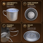 Camping Mug 500ml (16.91oz) with Lid – Ultra Lightweight Titanium Coffee Cup, Foldable Handle Outdoor Water Cup for Camping, Hiking, Travel, Backpacking and Adventure