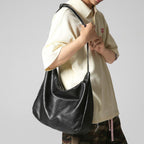 Black PU Leather Shoulder Bag - Large Capacity Hobo Handbag with Adjustable Strap, Soft Slouch Tote Purse for Women Daily Commute Shopping Travel and Casual Outings