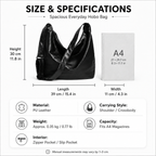 Black PU Leather Shoulder Bag with Cute Charm Keychain - Large Capacity Hobo Handbag with Adjustable Strap, Soft Slouch Tote Purse for Women Daily Commute Shopping Travel and Casual Outings