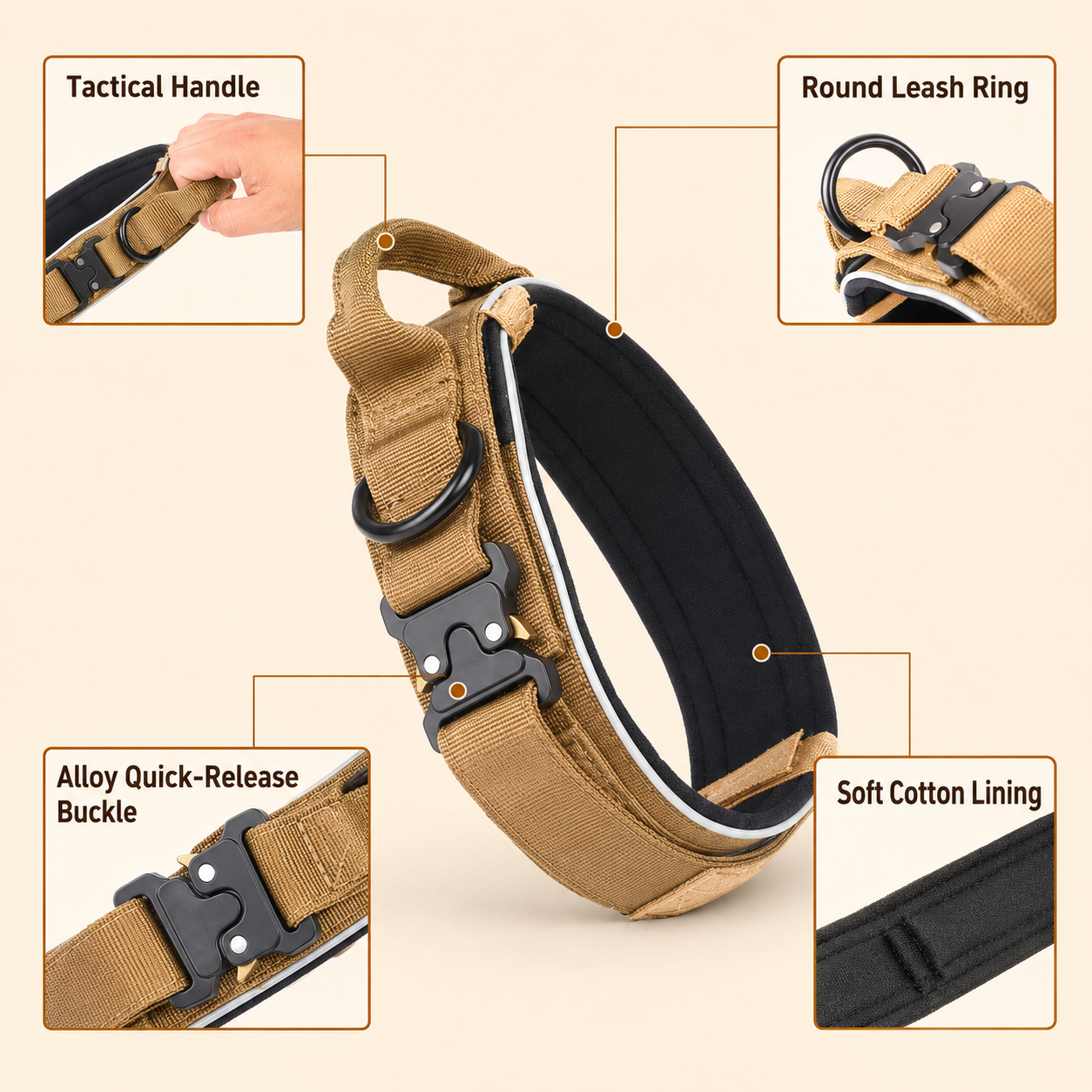 Black Tactical Dog Collar and Bungee Lead Set (L size) - Padded Quick Release Collar with Control Handle and Shock Absorbing Leash for Medium and Large Dogs