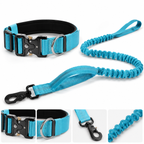 Blue Tactical Dog Collar and Bungee Lead Set (XL size) - Padded Quick Release Collar with Control Handle and Shock Absorbing Leash for Medium and Large Dogs