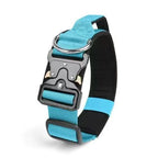 Blue Tactical Dog Collar for Large Dogs (M size)- Wide Padded Nylon Collar with Quick Release Metal Buckle, Control Handle and D-Ring for Walking and Training
