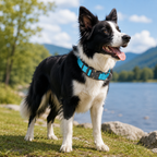 Blue Tactical Dog Collar for Large Dogs (L size)- Wide Padded Nylon Collar with Quick Release Metal Buckle, Control Handle and D-Ring for Walking and Training