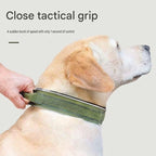 Blue Tactical Dog Collar for Large Dogs (L size)- Wide Padded Nylon Collar with Quick Release Metal Buckle, Control Handle and D-Ring for Walking and Training