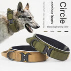 Blue Tactical Dog Collar for Large Dogs (XL size)- Wide Padded Nylon Collar with Quick Release Metal Buckle, Control Handle and D-Ring for Walking and Training