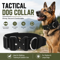 Black Tactical Dog Collar for Large Dogs (L size)- Wide Padded Nylon Collar with Quick Release Metal Buckle, Control Handle and D-Ring for Walking and Training
