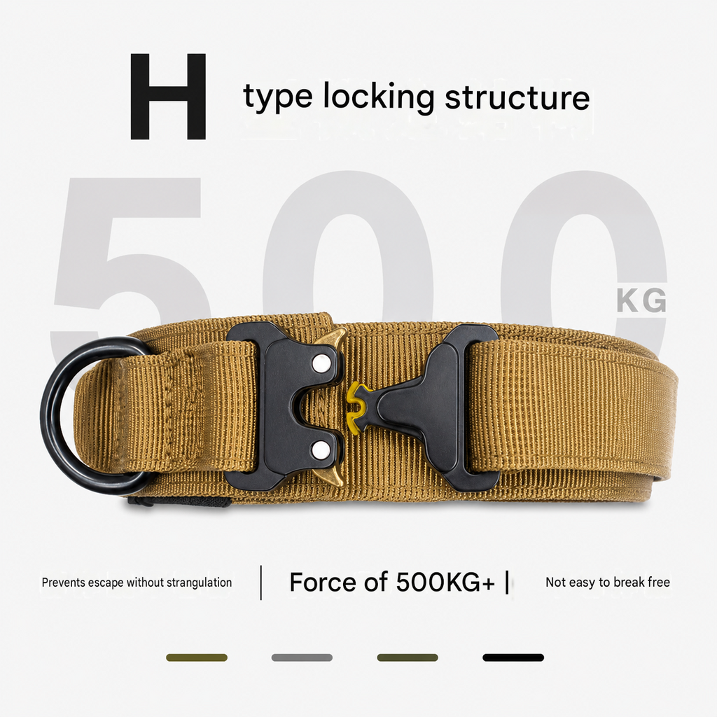 Black Tactical Dog Collar for Large Dogs (XL size)- Wide Padded Nylon Collar with Quick Release Metal Buckle, Control Handle and D-Ring for Walking and Training