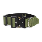 Green Tactical Dog Collar for Large Dogs (L size)- Wide Padded Nylon Collar with Quick Release Metal Buckle, Control Handle and D-Ring for Walking and Training