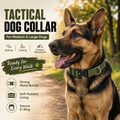 Green Tactical Dog Collar for Large Dogs (XL size)- Wide Padded Nylon Collar with Quick Release Metal Buckle, Control Handle and D-Ring for Walking and Training