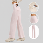 Pink Women's High Waisted Straight Leg Yoga Pants (S size)- Spandex Activewear with Peach Shape Back Detail, Rear Waist Pocket and Relaxed Fit for Pilates and Casual Wear